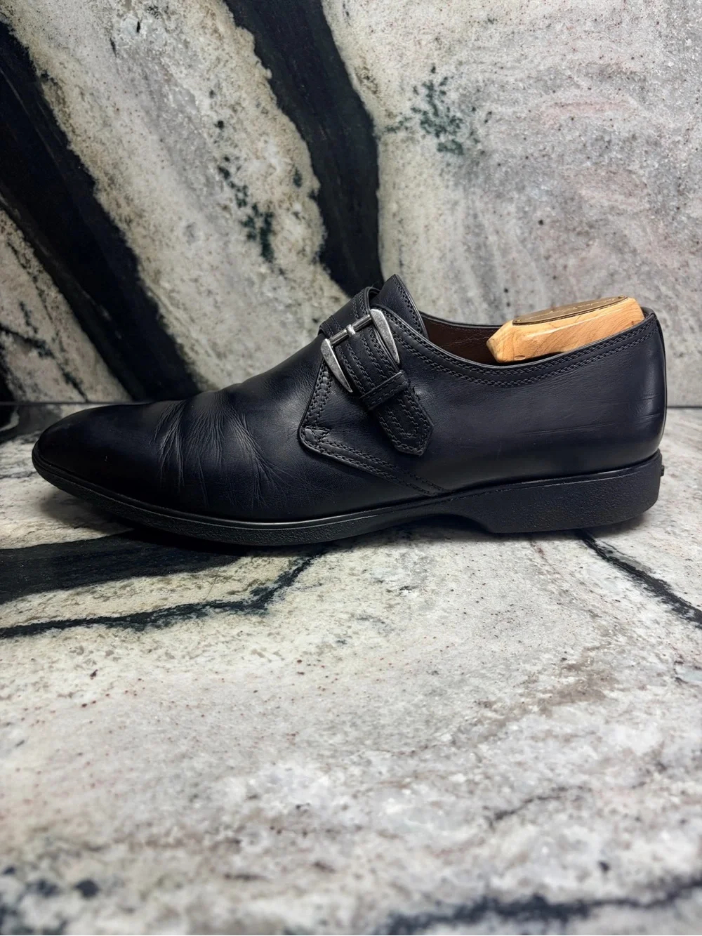 a.testoni Black Label Men’s Black Leather Monk Strap Shoes 8.5 UK / 9.5 US Italy